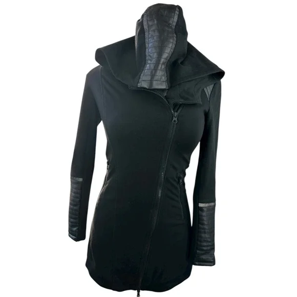 Blanc Noir Traveler Jacket Hooded Open Front Asymmetric Zip Padded Black Small - Picture 5 of 15